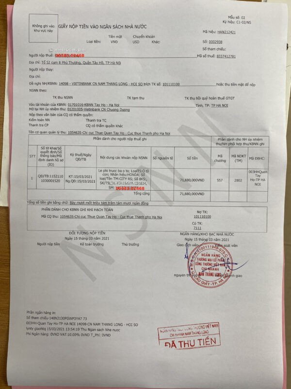 Giấy Nộp Tiền Vào Ngân Sách Nhà Nước
